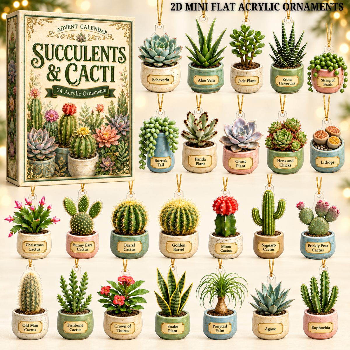 Succulents & Cacti Advent Calendar 2026 - 24-Day Festive Countdown, Acrylic Charms Blind Box - Gift For Nature Lovers