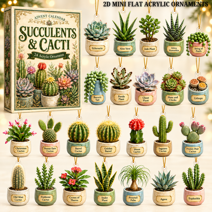 Succulents & Cacti Advent Calendar 2026 - 24-Day Festive Countdown, Acrylic Charms Blind Box - Gift For Nature Lovers
