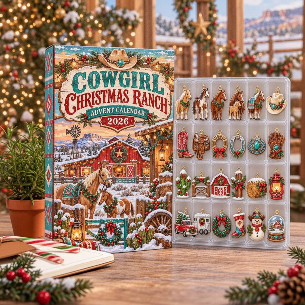 Cowgirl Christmas Ranch Advent Calendar 2026, 24 Day Western Horse Countdown, Cowboy Ornaments, Equestrian Gift, Country Holiday Decor