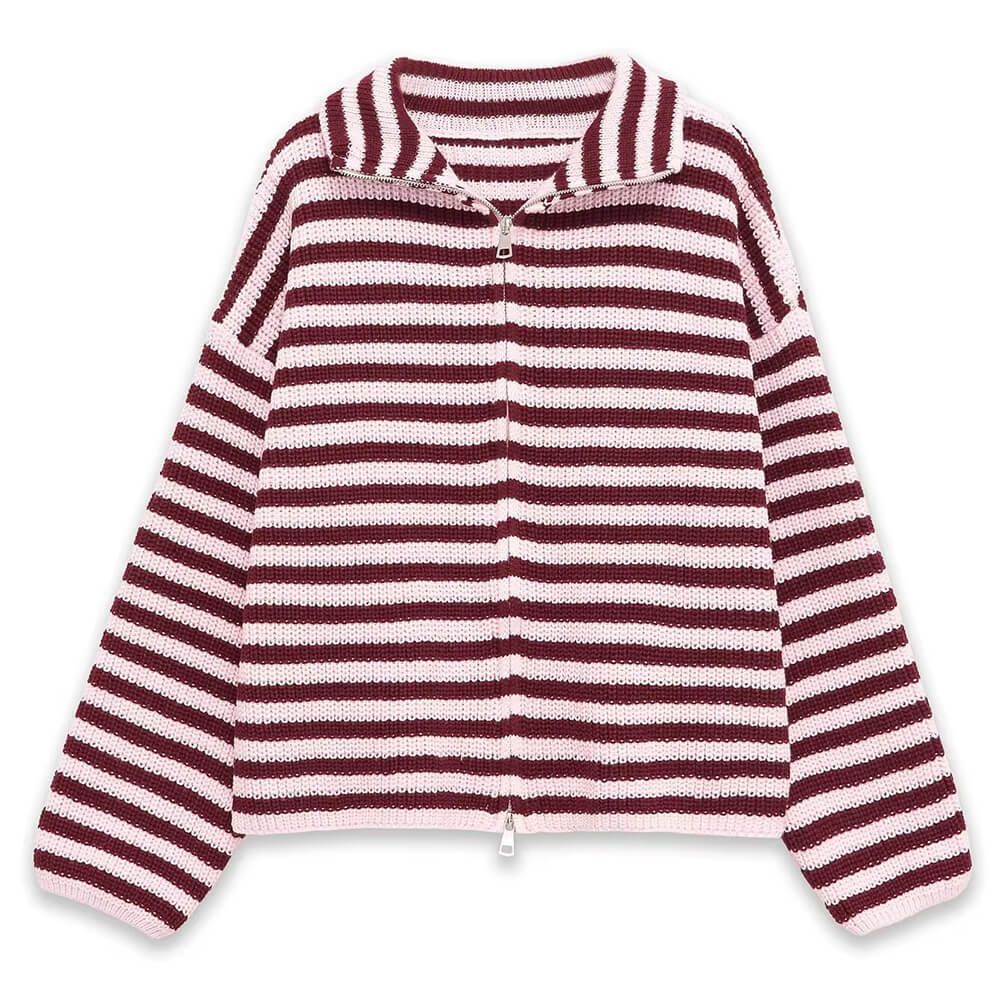 90s Striped Knit Zip-Up Cardigan