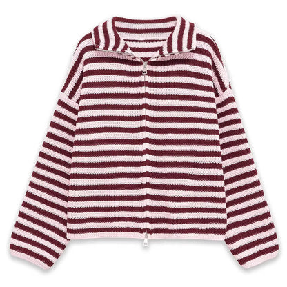 90s Striped Knit Zip-Up Cardigan