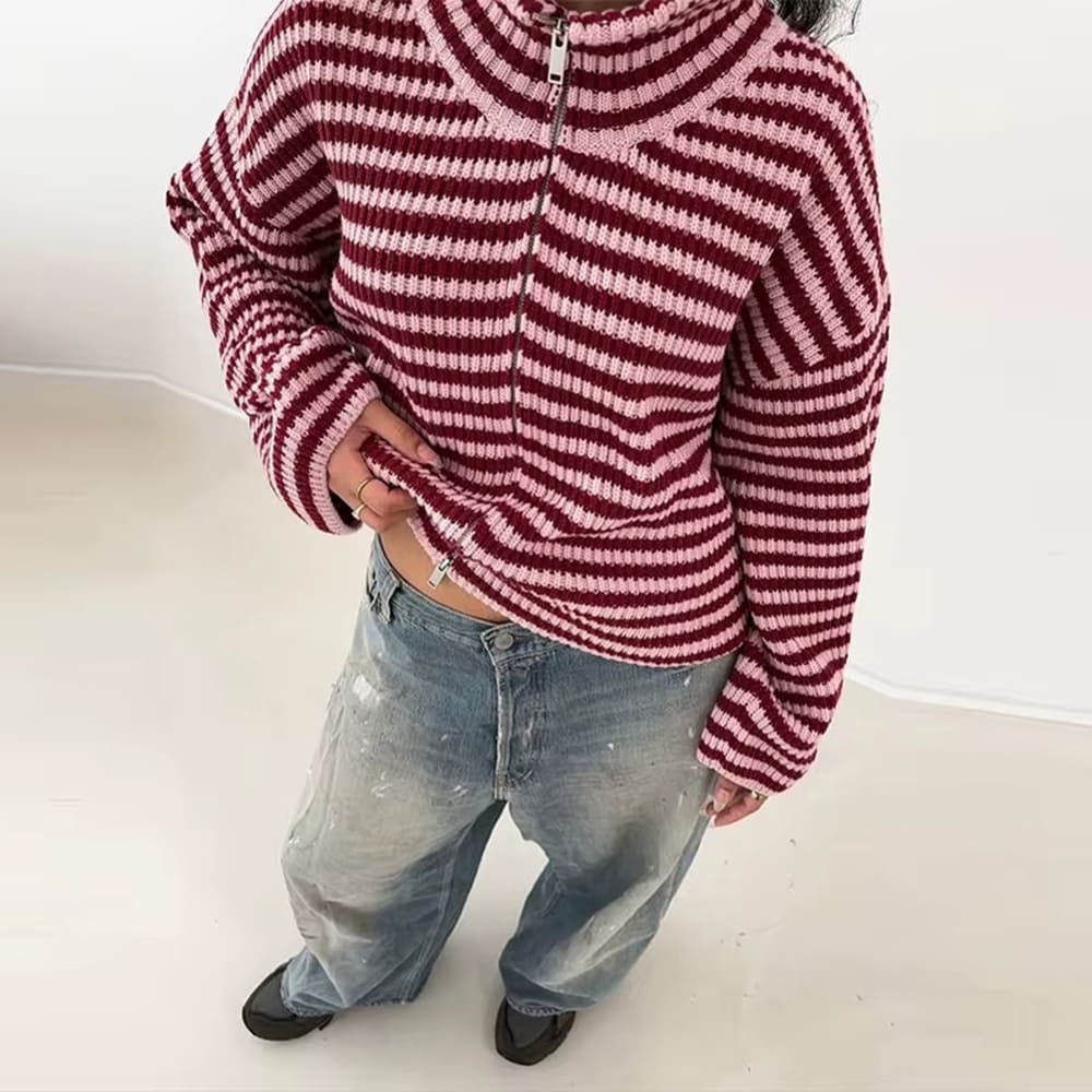 90s Striped Knit Zip-Up Cardigan