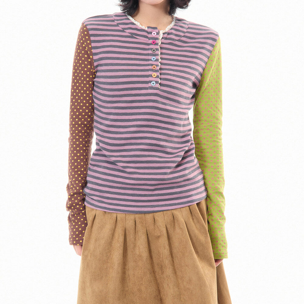 90s Kids Striped Polka Dot Long Sleeve Top