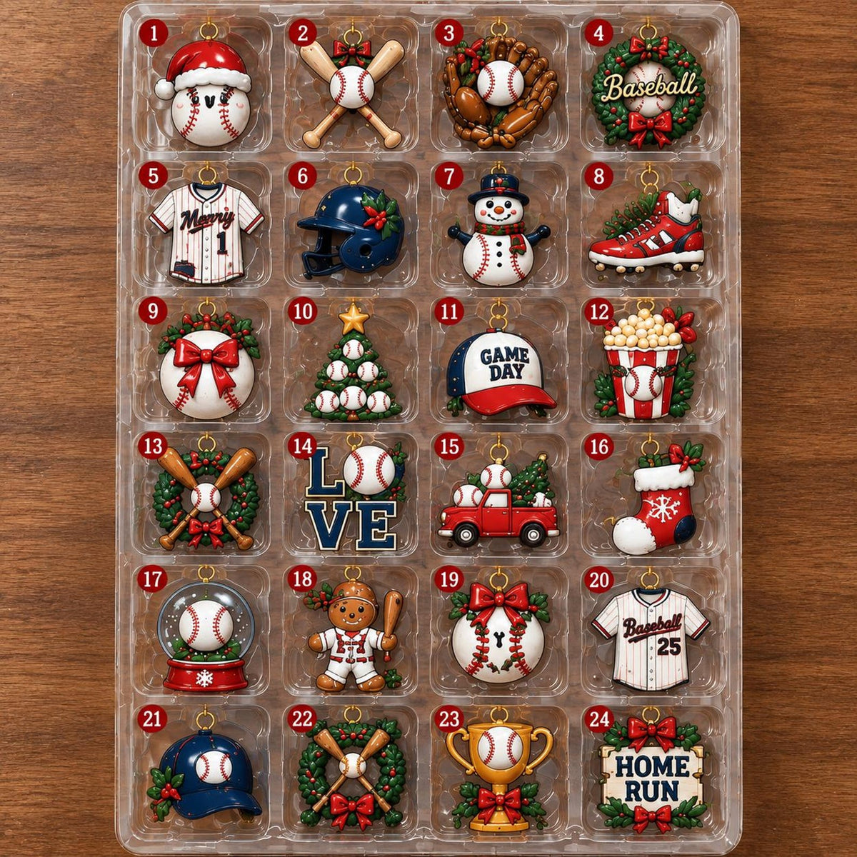 Baseball Advent Calendar 2026, Christmas Countdown Box, 24 Baseball Charms, Personalized Name Holiday Keepsake, Baseball Player Gift