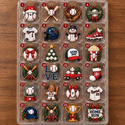 Baseball Advent Calendar 2026, Christmas Countdown Box, 24 Baseball Charms, Personalized Name Holiday Keepsake, Baseball Player Gift