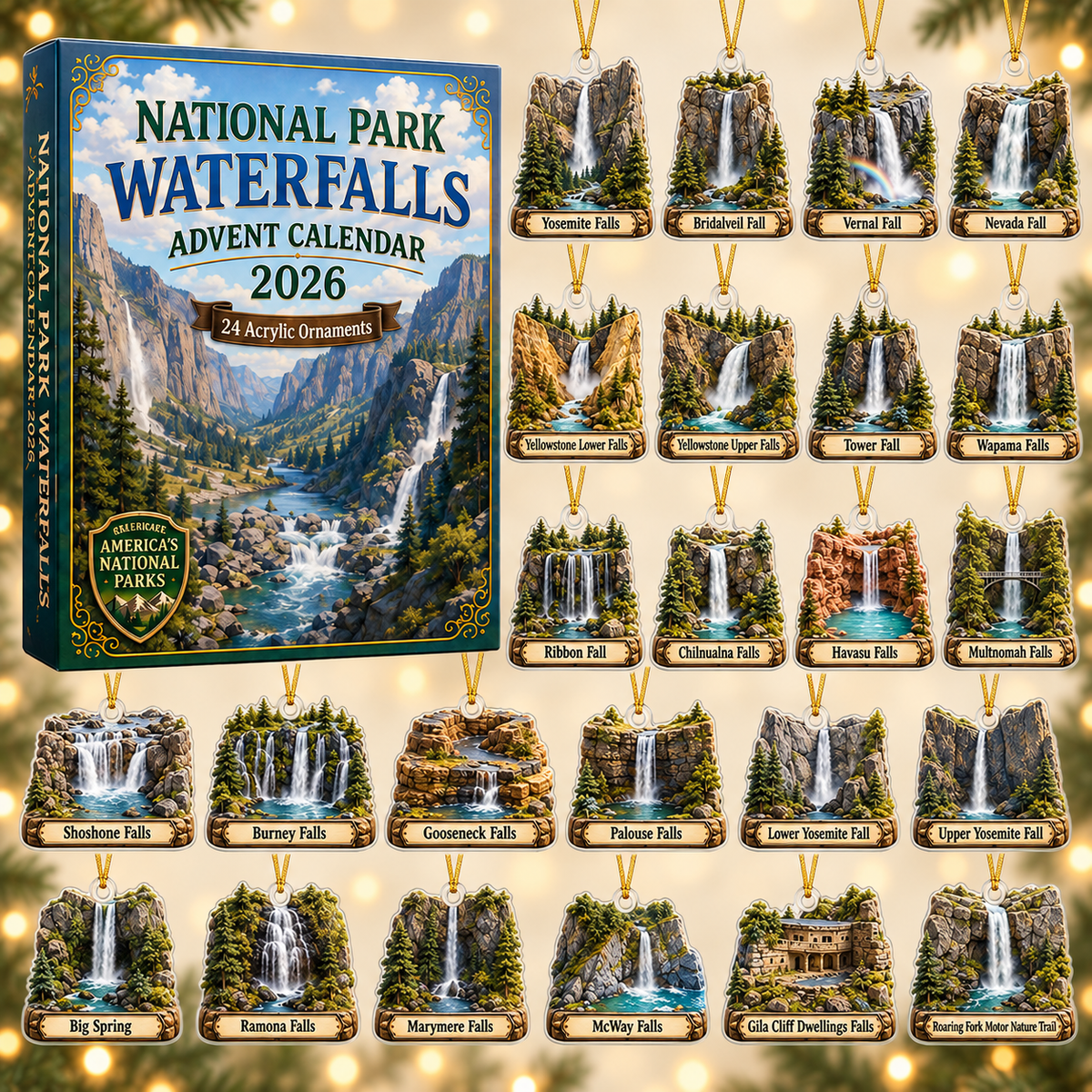National Park Waterfalls Advent Calendar 2026 - 24-Day Festive Countdown, Acrylic Charms Blind Box - Gift For Family & Friends