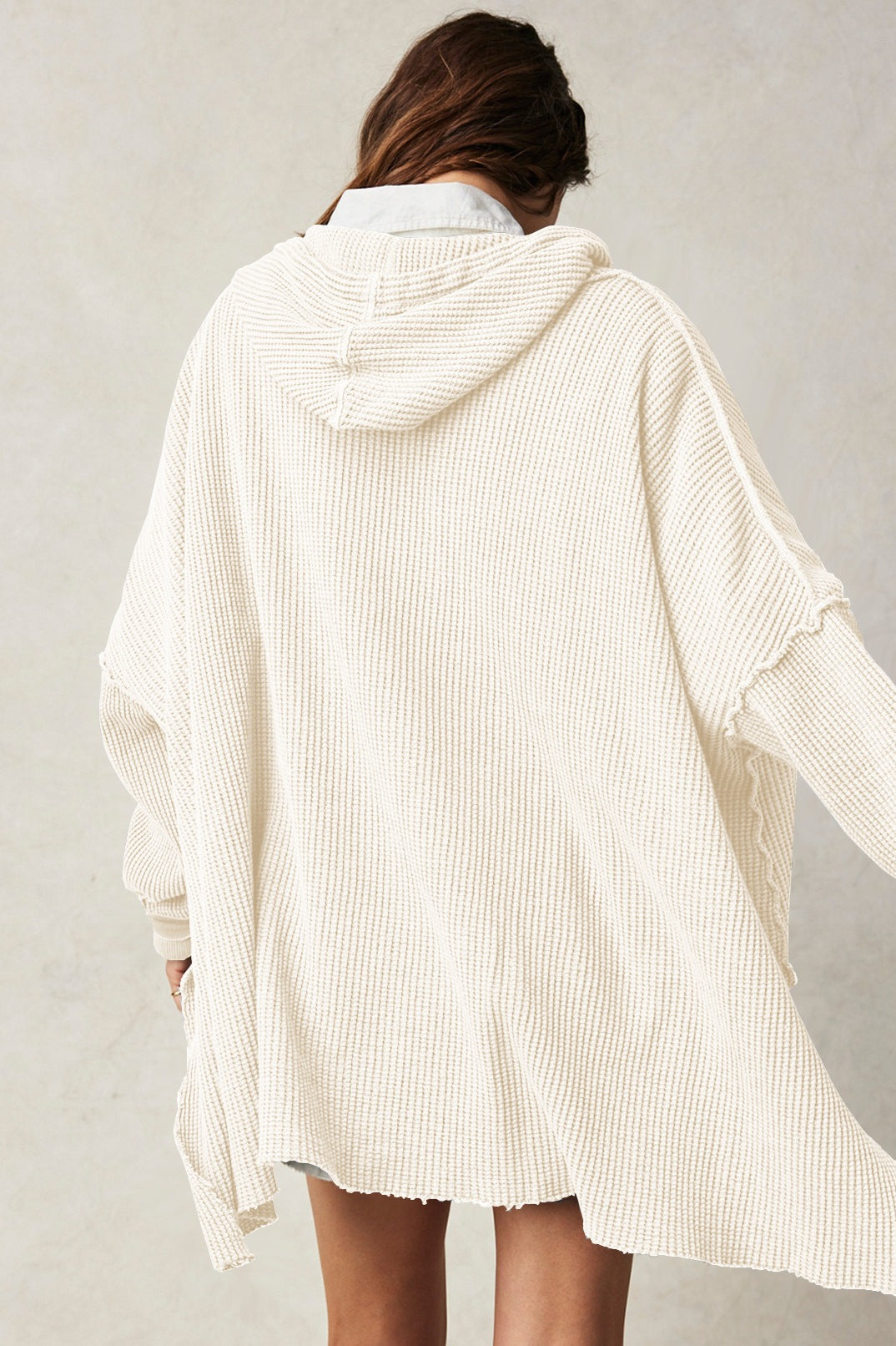 Waffle Knit Oversized Pullover Hoodie