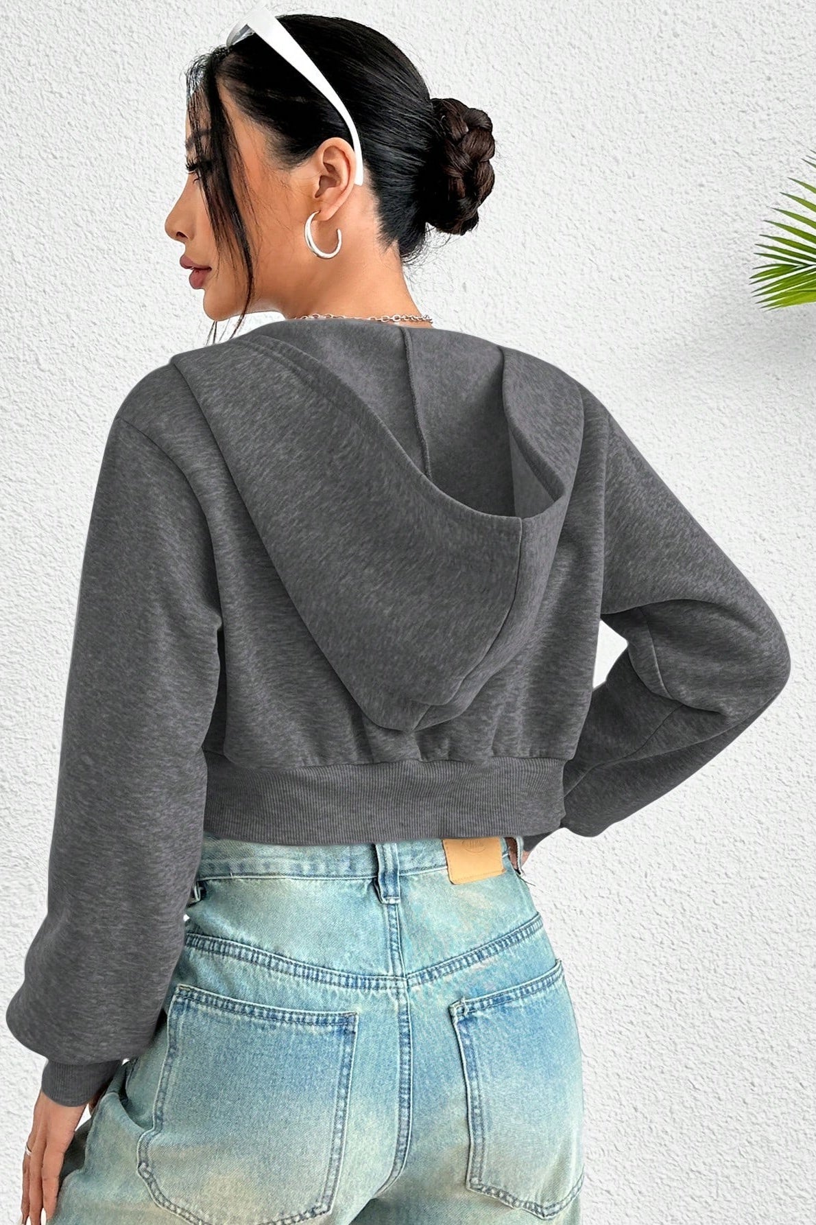 Sexy Cropped Zip Hooded Long Sleeve Hoodie
