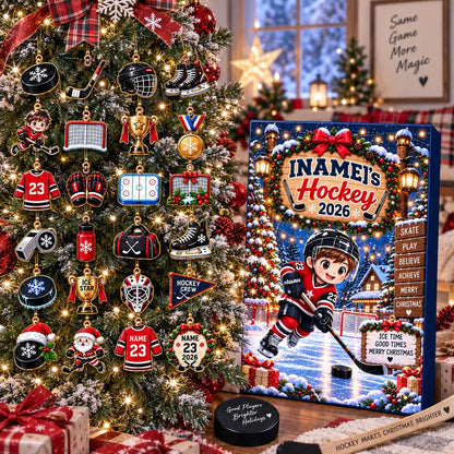 Personalized Hockey Advent Calendar 2026, Kids 24 Days Holiday Countdown Box (2026)