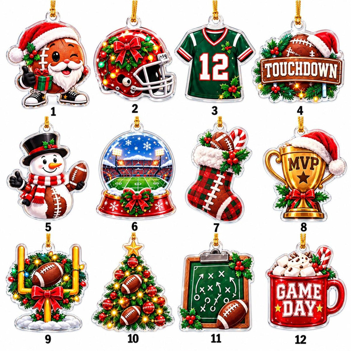Personalized Football Advent Calendar 2026, 24 Acrylic Christmas Ornaments, Football Fan Gift Addie Alm