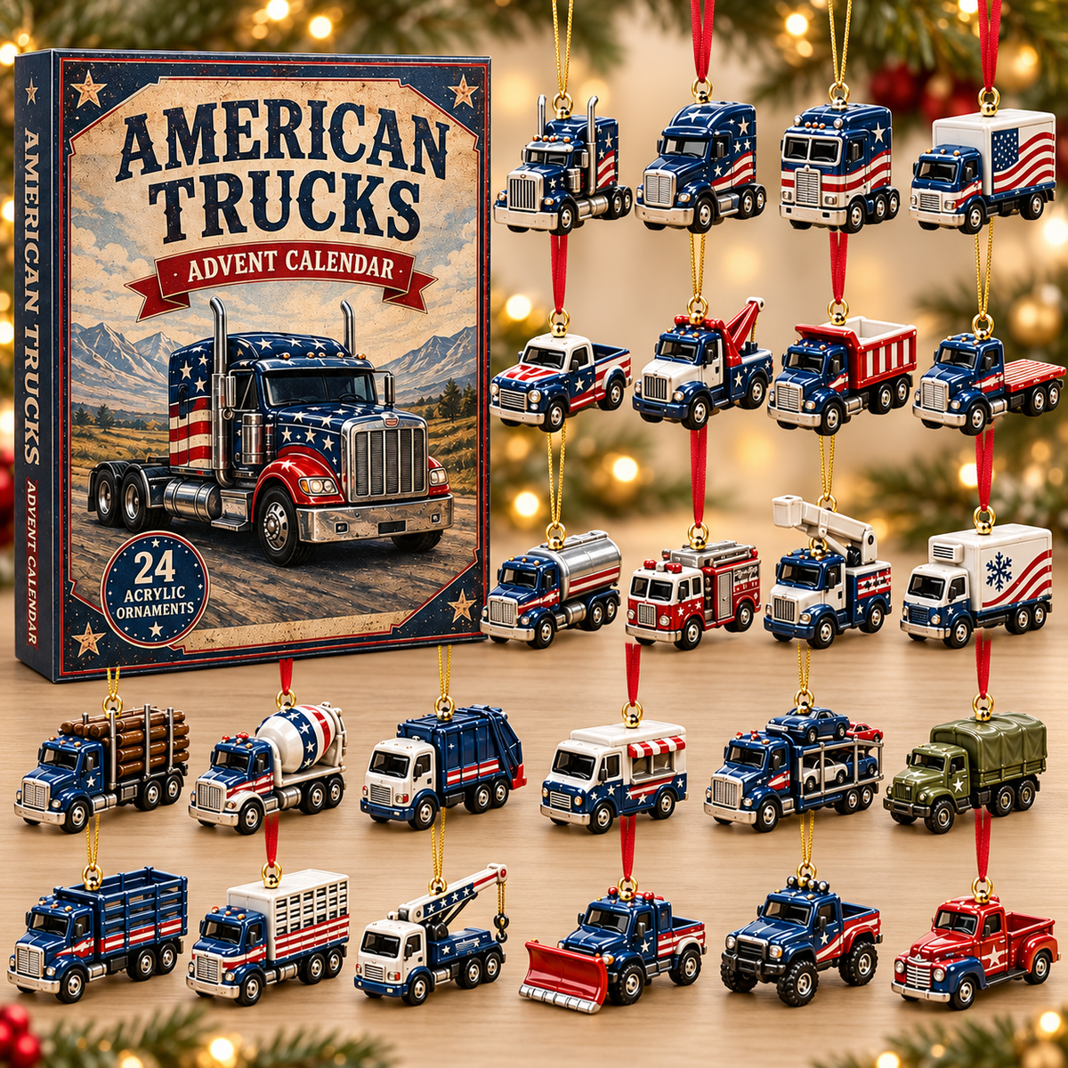 American Trucks Fleet Advent Calendar 2026 - 24-Day Festive Countdown, Acrylic Charms Blind Box - Gift For Vehicle Lovers