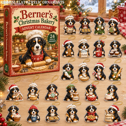 Berner's Christmas Bakery Advent Calendar 2026 - 24-Day Festive Countdown, Acrylic Charms Blind Box - Gift For Bernese Mountain Dog Lovers