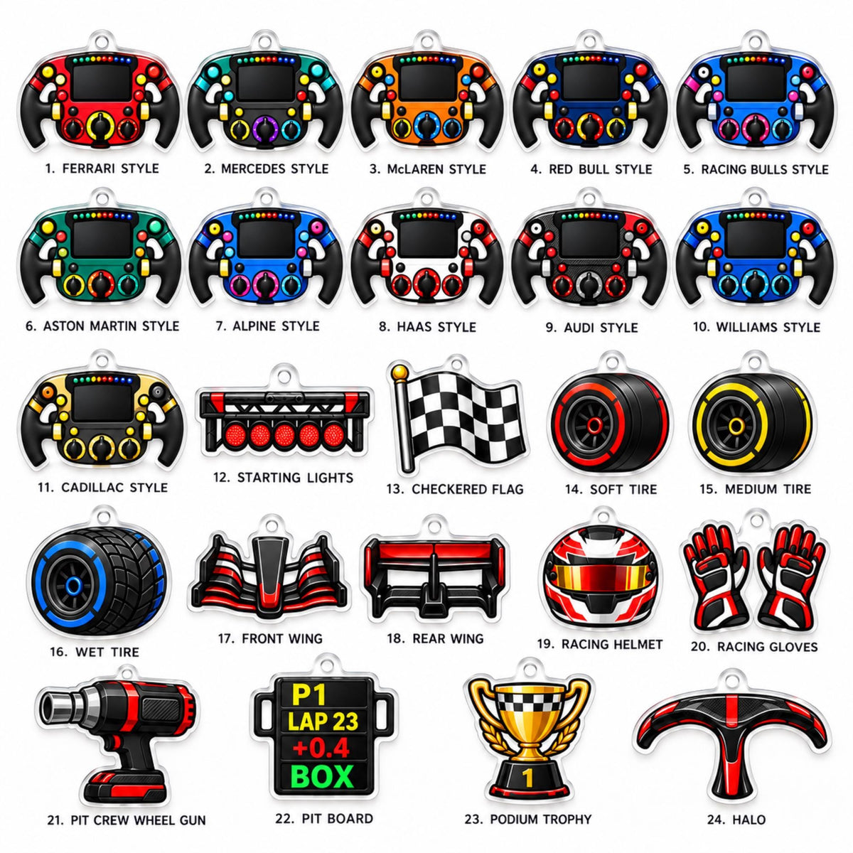 Formula Racing Advent Calendar 2026, 24 Acrylic Racing Ornaments, Steering Wheel, Tire, Helmet & Pit Crew Christmas Gift