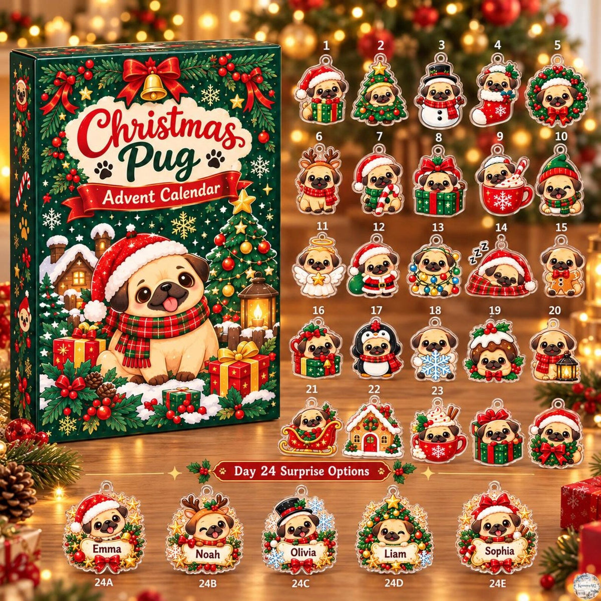 Puppy Advent Calendar 2026 | 24 Day Christmas Countdown with Personalized 2D Dog Ornament