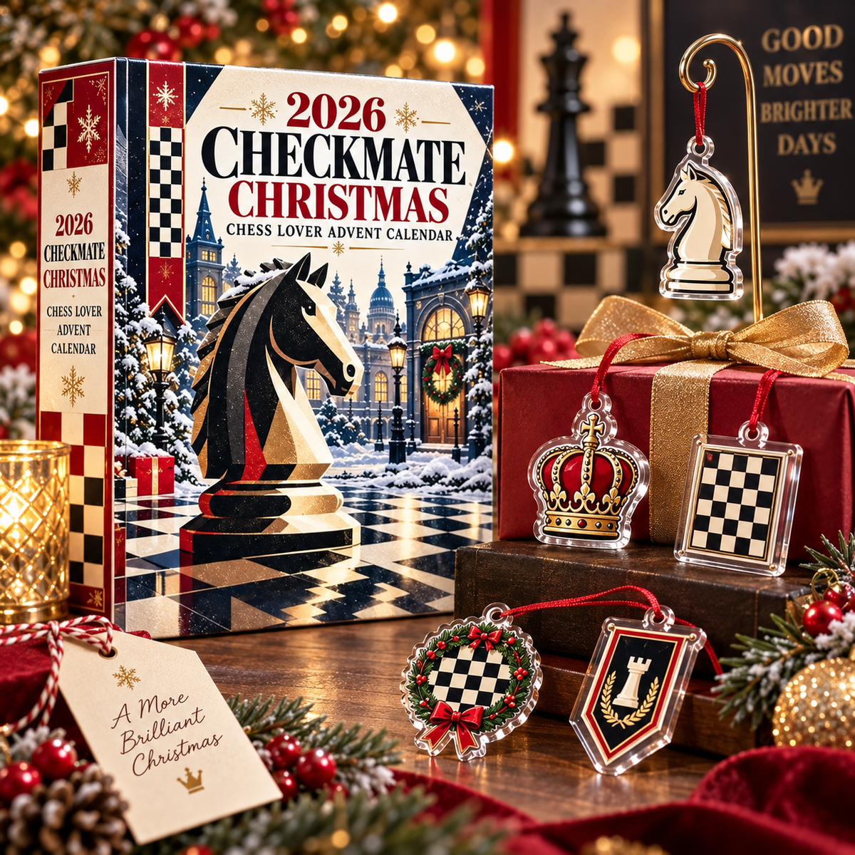 2026 Checkmate Christmas Chess Lover Advent Calendar Unique Holiday Decor Chess Piece Ornaments Christmas Countdown Gift For Him