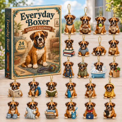 Everyday Boxer Advent Calendar 2026 - 24-Day Festive Countdown, Acrylic Charms Blind Box - Gift For Boxer Lovers