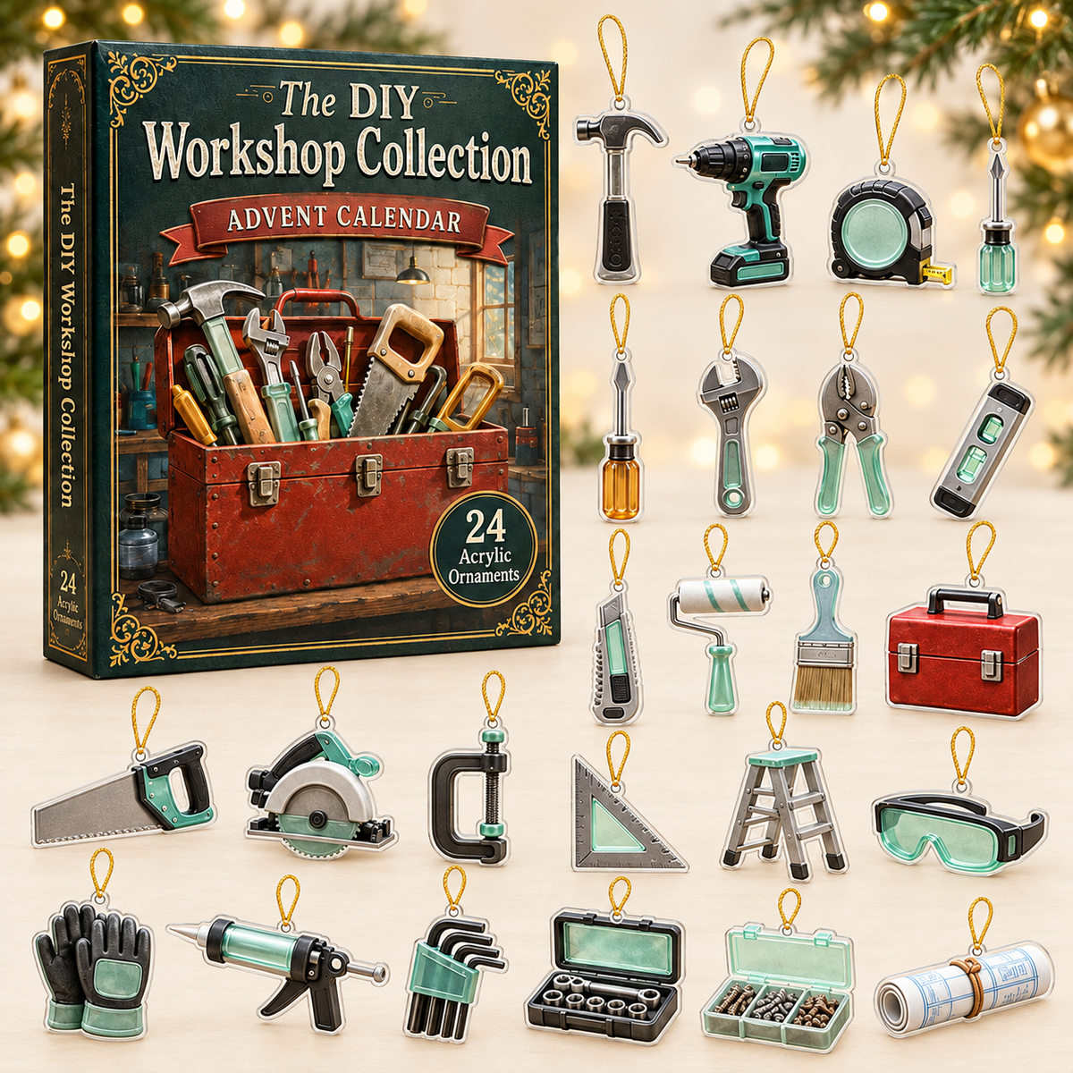 DIY Workshop Tools Advent Calendar 2026 - 24-Day Festive Countdown, Acrylic Charms Blind Box - Gift For Tool Lovers