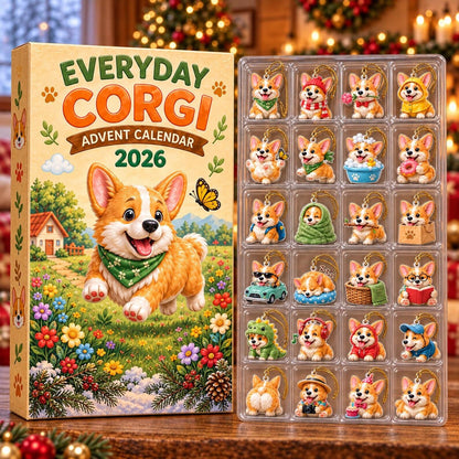 Everyday Corgi Advent Calendar 2026, 24 Day Christmas Countdown, Flat Acrylic Dog Ornaments, Gift for Corgi Lovers, Holiday Tree Decorations