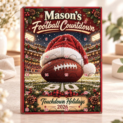 Personalized Football Advent Calendar, Custom Christmas Countdown Box with 24 Charms, Sports Gift with Photo Charms