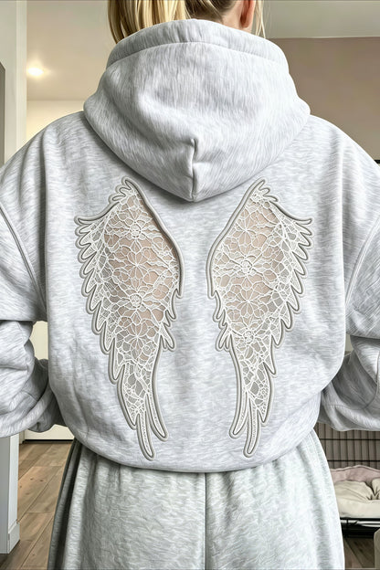 Lace Wing Back Cropped Zip Up Hoodie