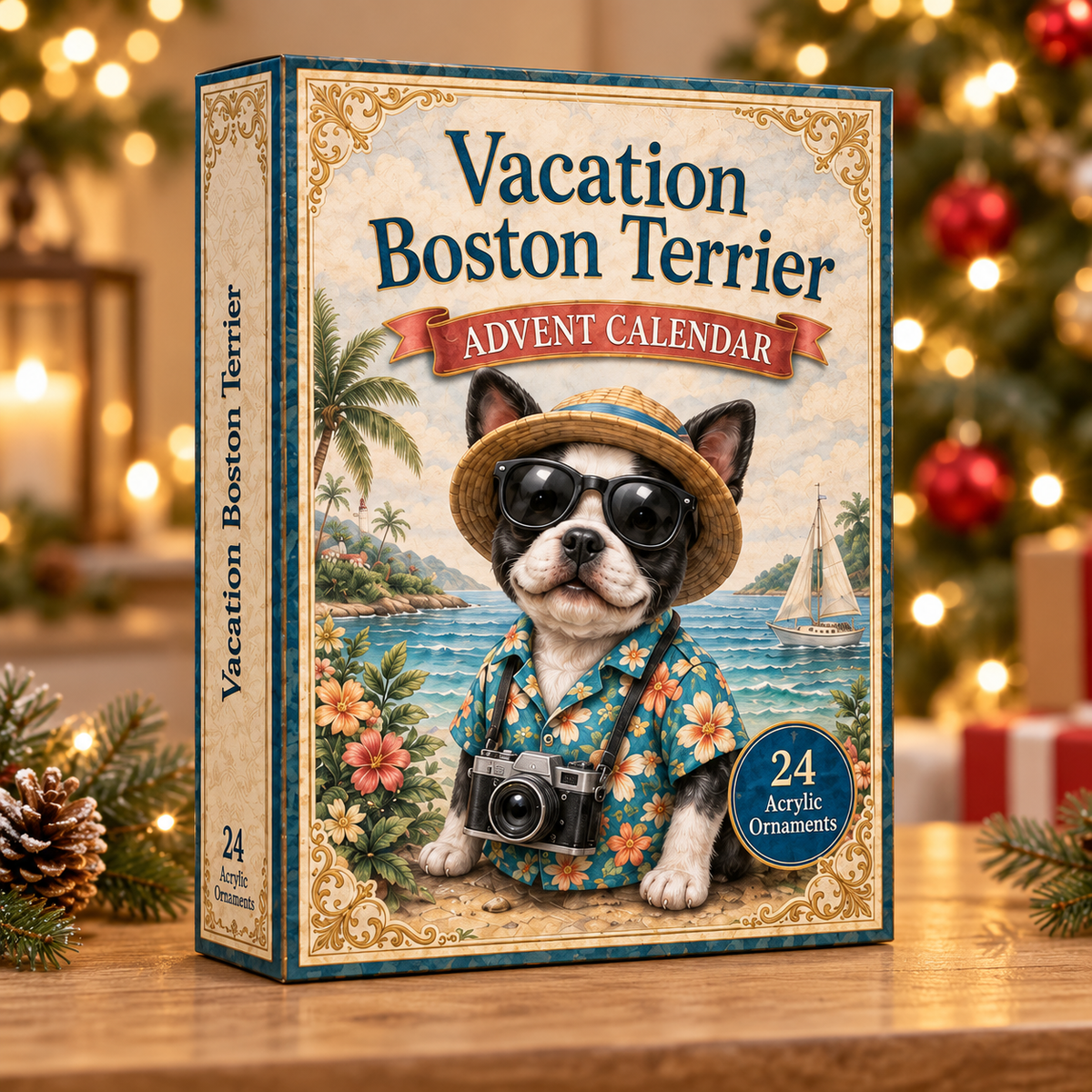 Vacation Boston Terrier Advent Calendar 2026 - 24-Day Festive Countdown, Acrylic Charms Blind Box - Gift For Boston Terrier Lovers