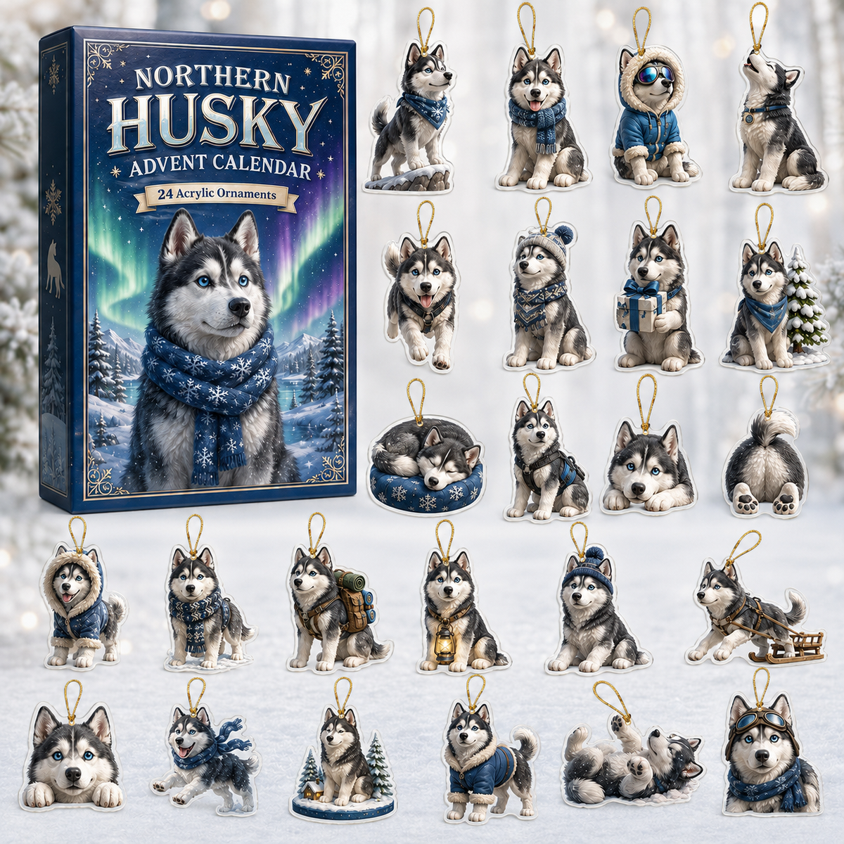 Northern Husky Advent Calendar 2026 - 24-Day Festive Countdown, Acrylic Charms Blind Box - Gift For Husky Lovers