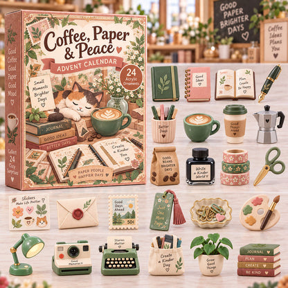 Coffee Paper Peace Advent Calendar 2026 - 24-Day Festive Countdown, Acrylic Charms Blind Box - Gift For Scrapbooking Lovers