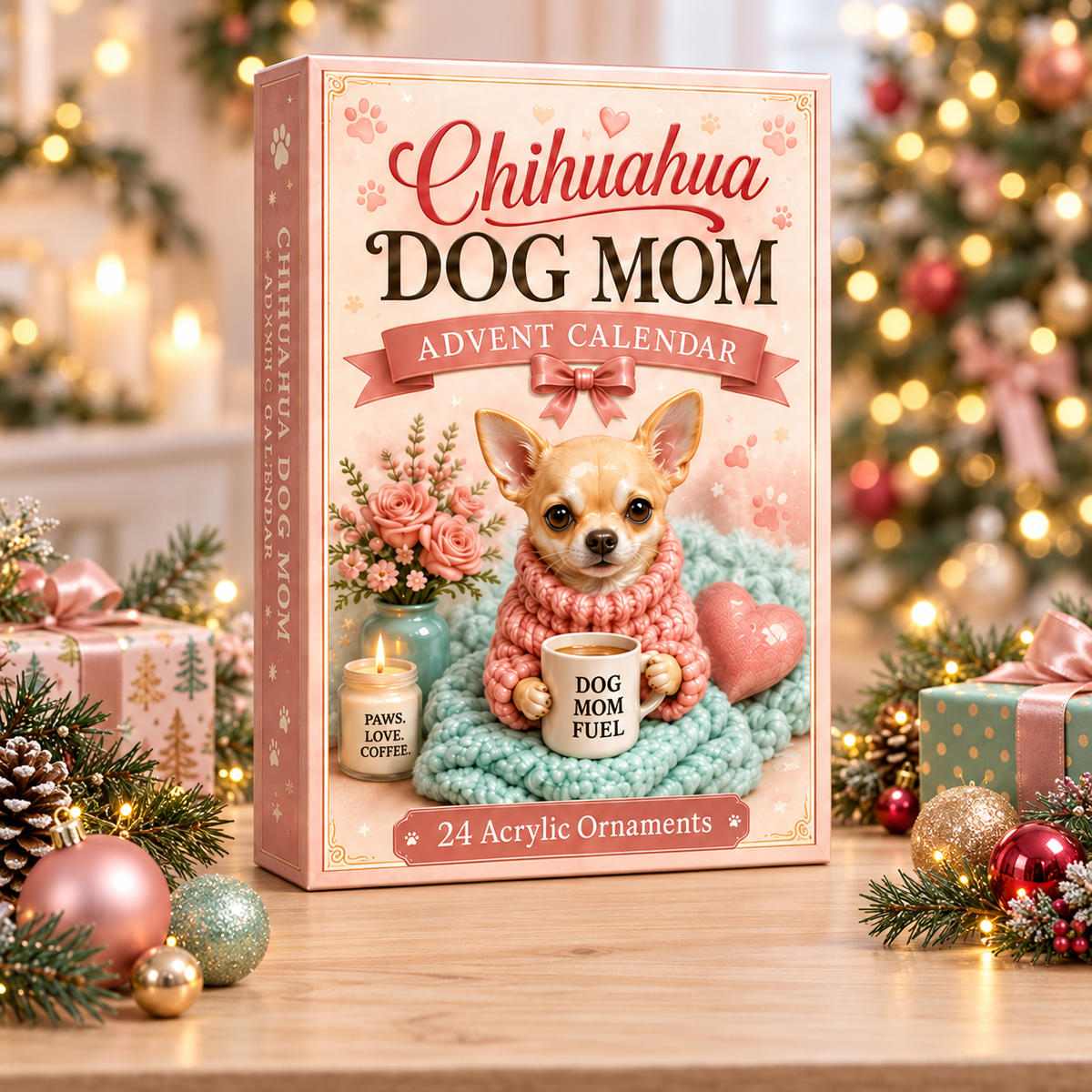 Chihuahua Dog Mom Advent Calendar 2026 - 24-Day Festive Countdown, Acrylic Charms Blind Box - Gift For Chihuahua Lovers