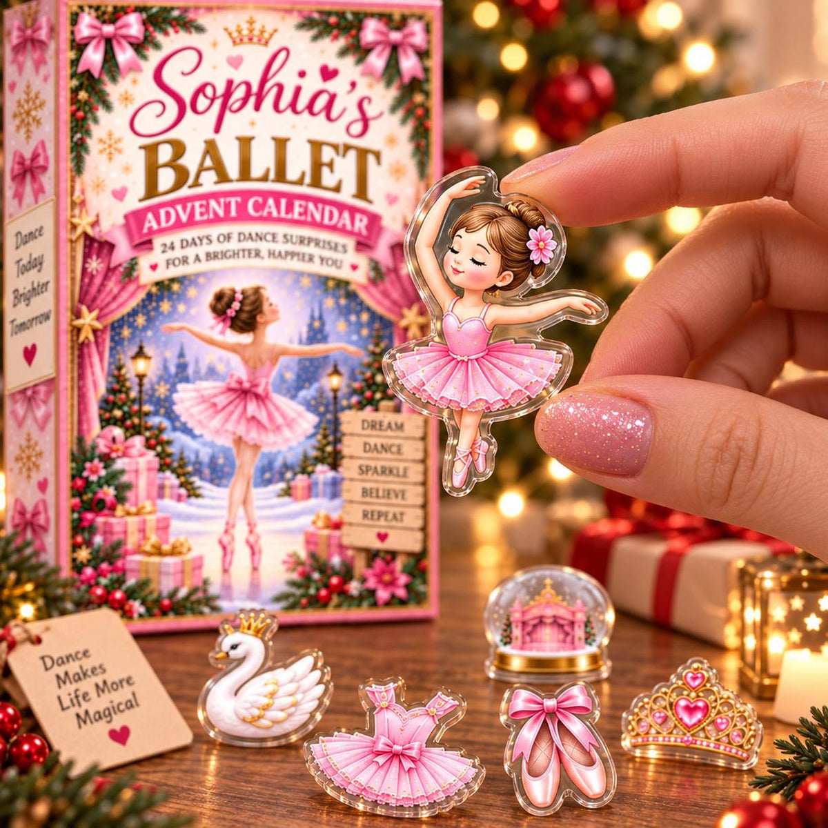 Personalized Ballet Advent Calendar, Custom Name Ballerina Christmas Countdown Box, 24 Days Dance Surprises Gift for Kids