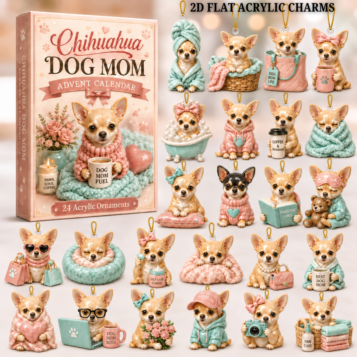 Chihuahua Dog Mom Advent Calendar 2026 - 24-Day Festive Countdown, Acrylic Charms Blind Box - Gift For Chihuahua Lovers
