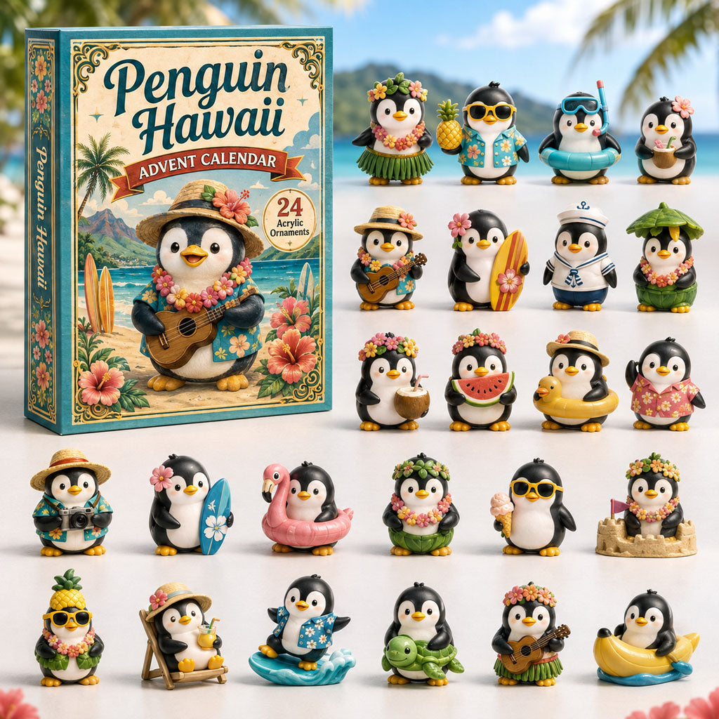 Penguin Hawaii Ocean Advent Calendar 2026 - 24-Day Festive Countdown, Acrylic Charms Blind Box - Gift For Ocean Lovers