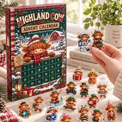 Highland Cow Advent Calendar 2026, 24-Day Christmas Countdown Box, Mini Cow Figurines, Farmhouse Holiday Decor, Cow Lover Gift