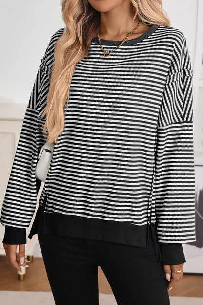 Colorblock Striped Oversized Sweatshirt