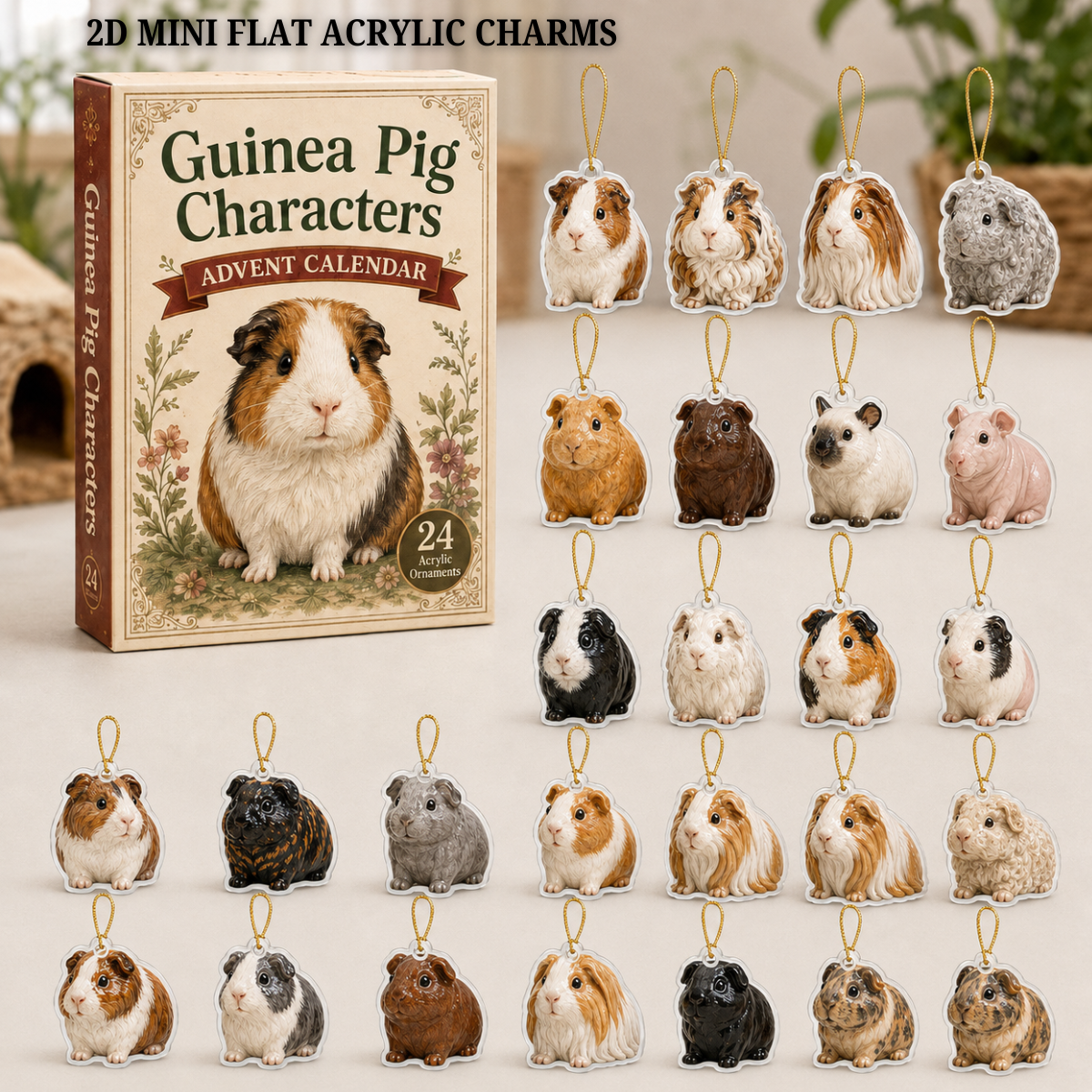 Guinea Pig Character Advent Calendar 2026 - 24-Day Festive Countdown, Acrylic Charms Blind Box - Gift For Guinea Pig Lovers