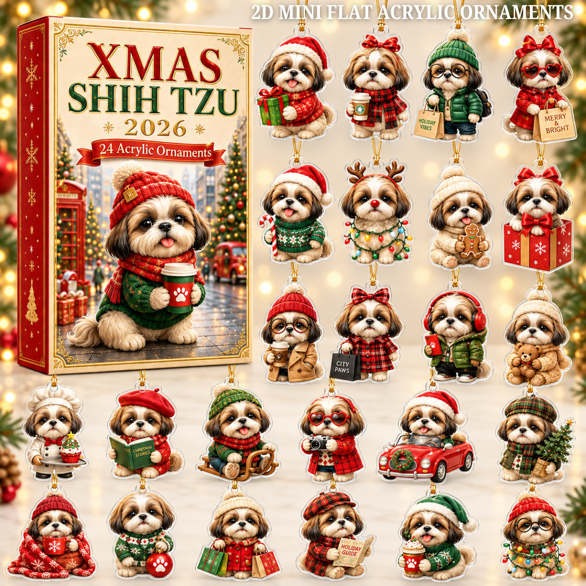 Xmas Shih Tzu Advent Calendar 2026 - 24-Day Festive Countdown, Acrylic Charms Blind Box - Gift For Shih Tzu Lovers