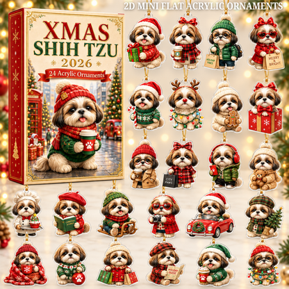 Xmas Shih Tzu Advent Calendar 2026 - 24-Day Festive Countdown, Acrylic Charms Blind Box - Gift For Shih Tzu Lovers