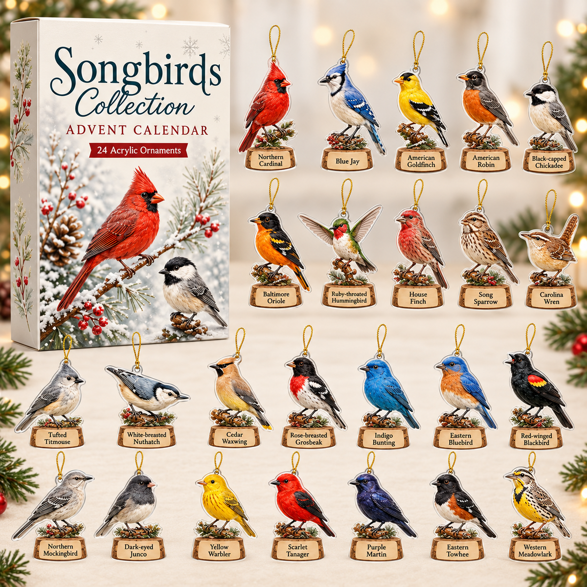 Songbirds Collection Advent Calendar 2026 - 24-Day Festive Countdown, Acrylic Charms Blind Box - Gift For Birds Lovers