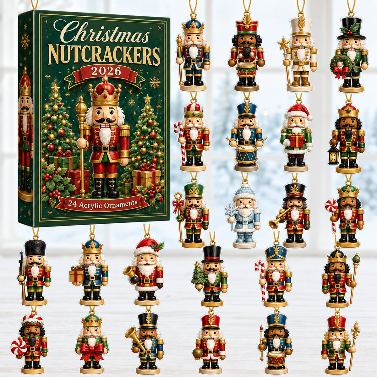 Christmas Nutcrackers Green Advent Calendar 2026 - 24-Day Festive Countdown, Acrylic Charms Blind Box - Gift For Family & Friends