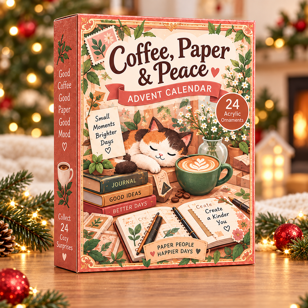 Coffee Paper Peace Advent Calendar 2026 - 24-Day Festive Countdown, Acrylic Charms Blind Box - Gift For Scrapbooking Lovers