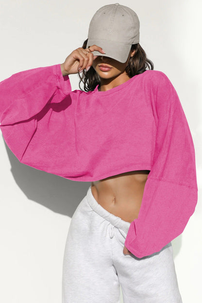 Boxy Crop Crew Neck Sweatshirt