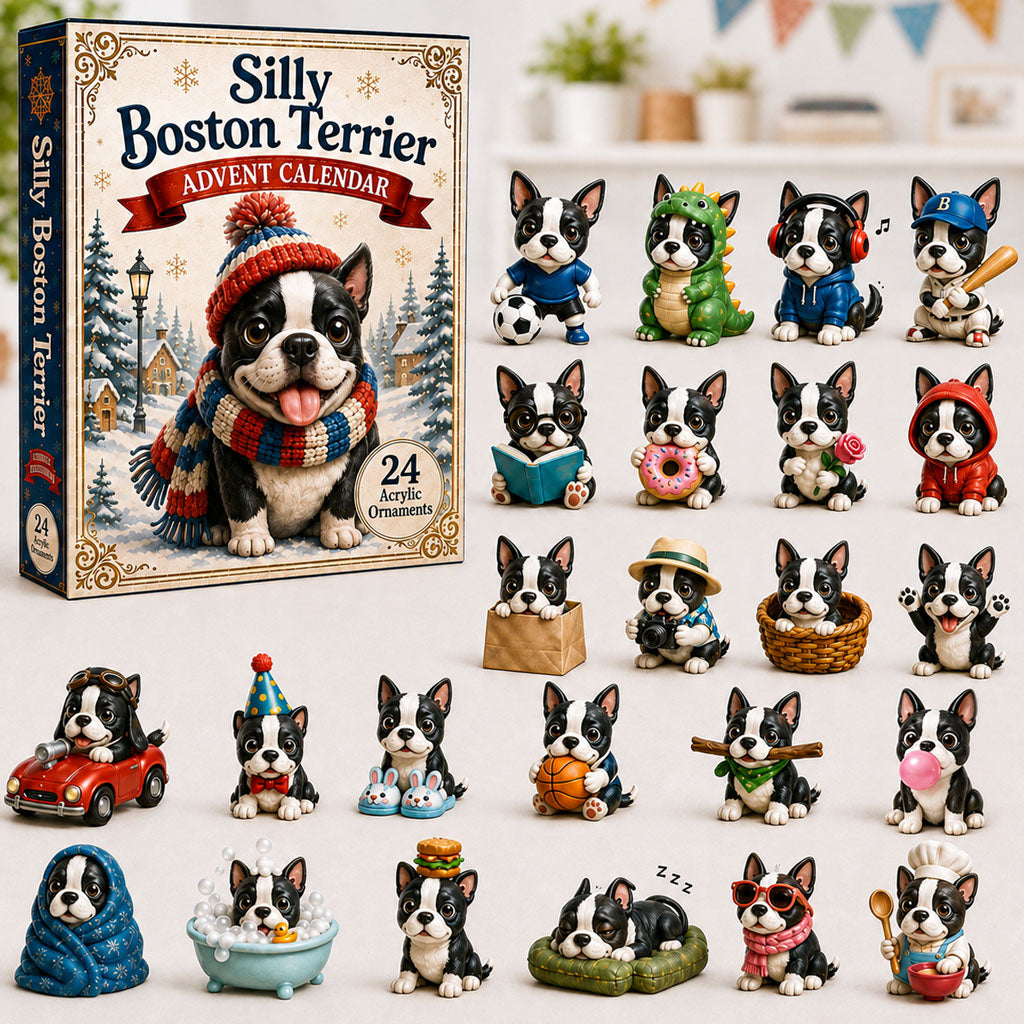 Silly Boston Terrier Advent Calendar 2026 - 24-Day Festive Countdown, Acrylic Charms Blind Box - Gift For Boston Terrier Lovers