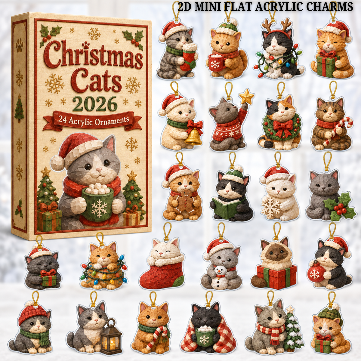 Christmas Cat House Advent Calendar 2026 - 24-Day Festive Countdown, Acrylic Charms Blind Box - Gift For Cat Lovers