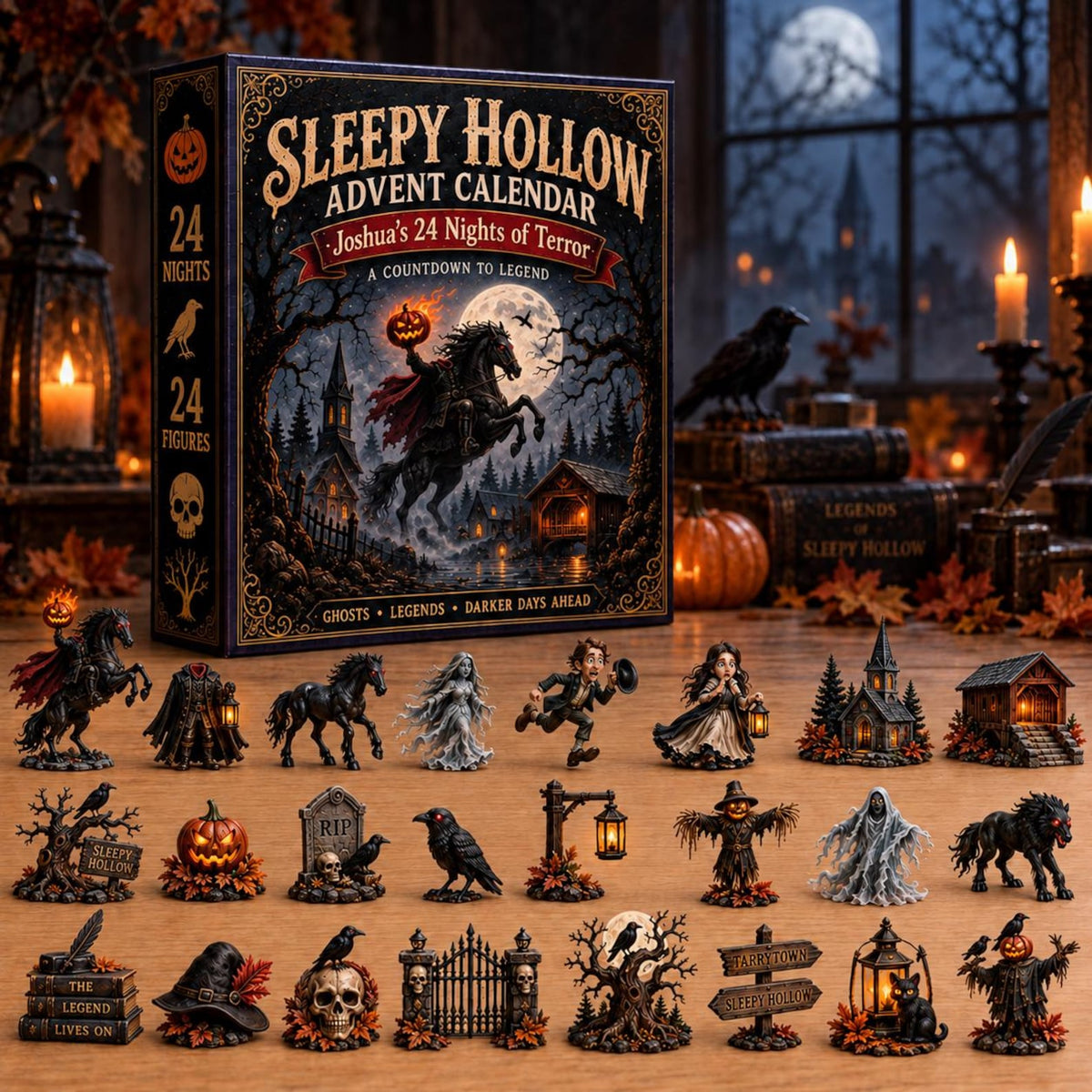 Personalized Halloween Advent Calendar, Custom Name Sleepy Hollow Countdown Box, 24 Nights of Terror, Headless Horseman Spooky Gift