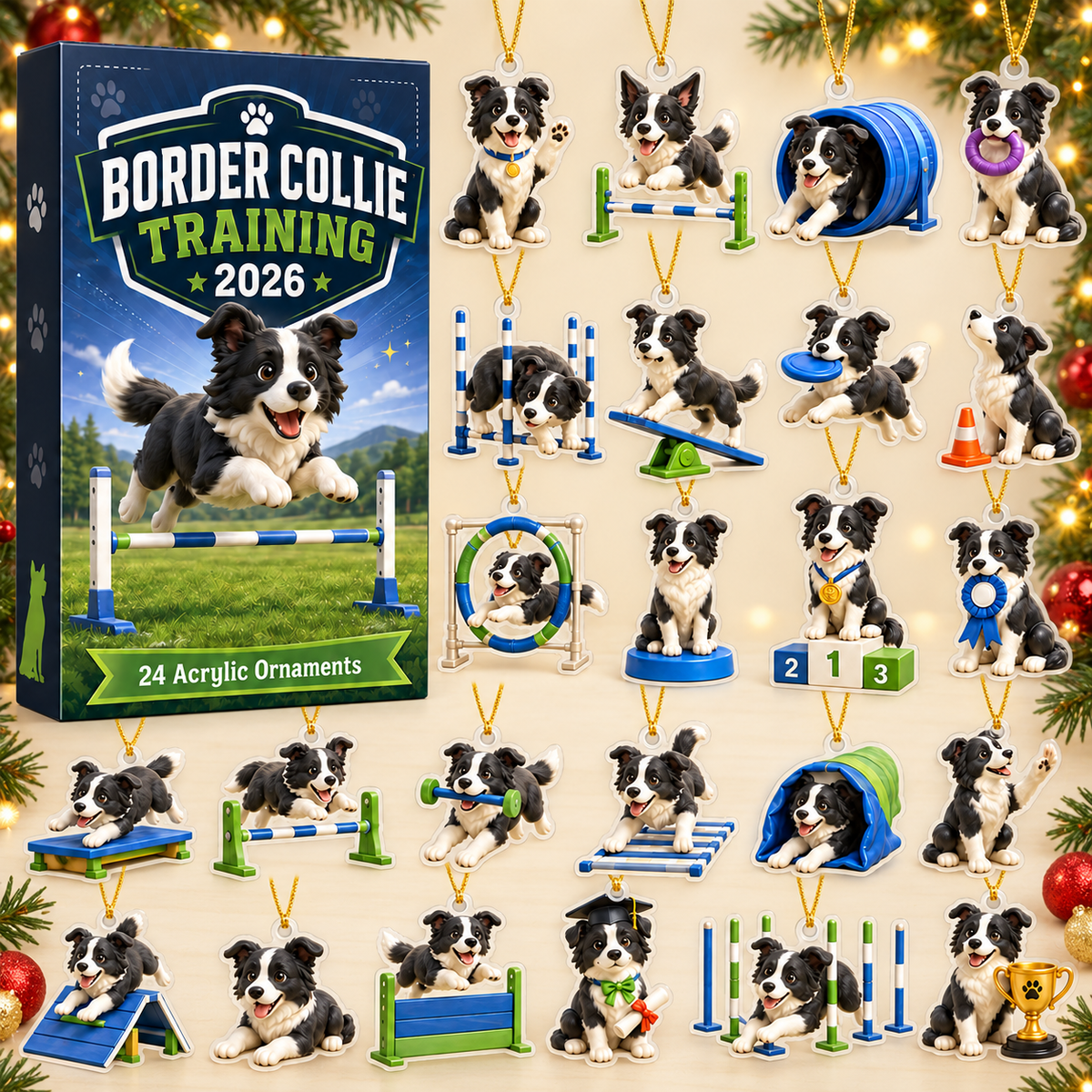 Border Collie Training Advent Calendar 2026 - 24-Day Festive Countdown, Acrylic Charms Blind Box - Gift For Border Collie Lovers