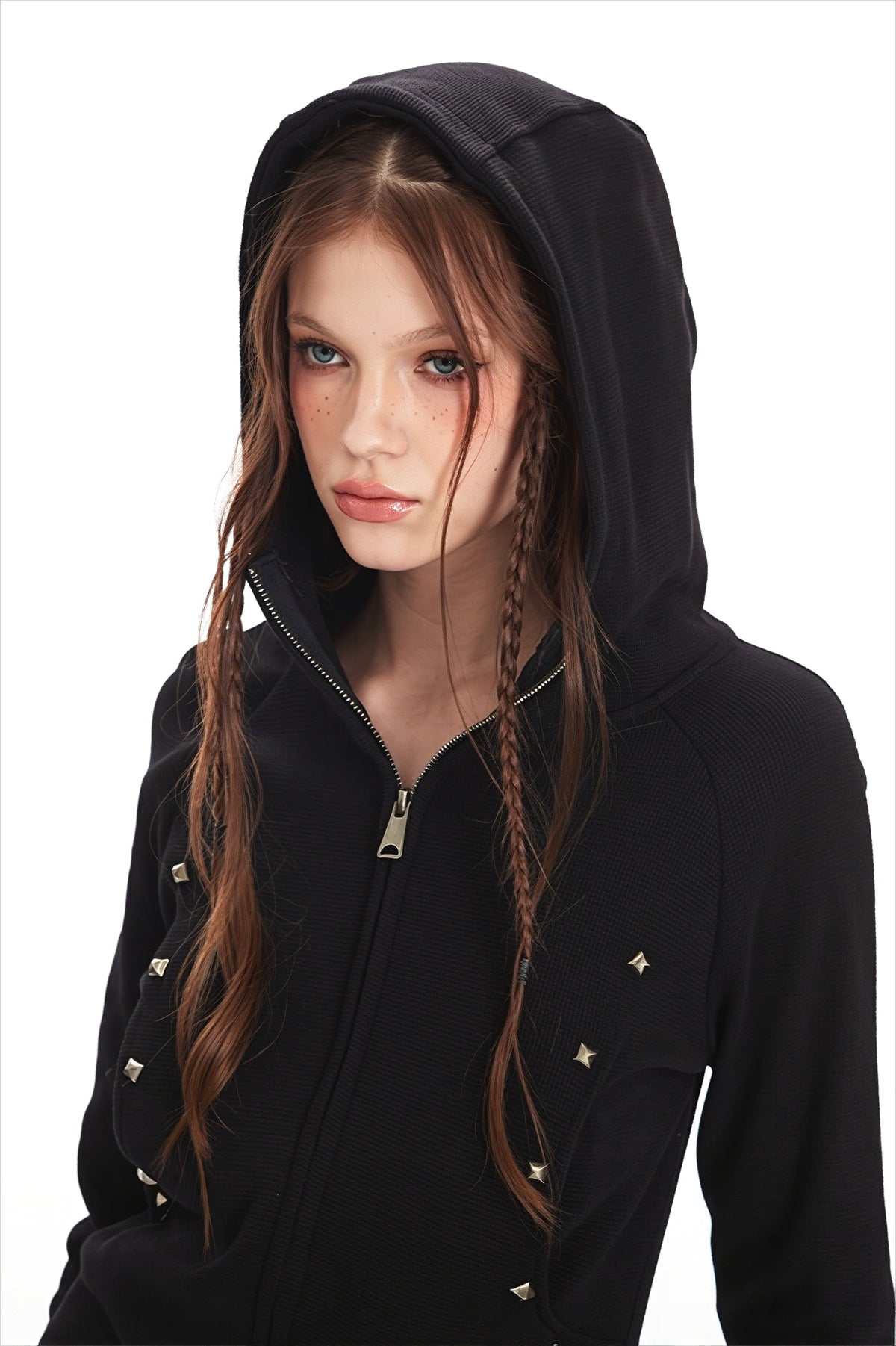 Rhinestone Detail Fitted Zip Up Hoodie