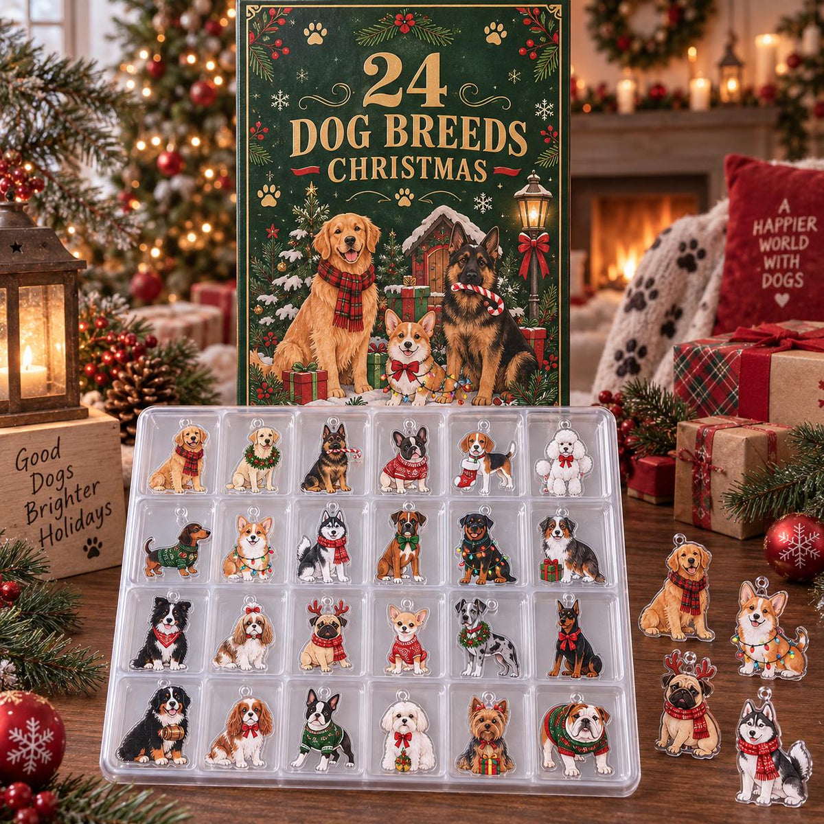 24 Dog Breeds Christmas Advent Calendar, 24 Days Countdown Box, Cute Dog Breed Ornaments Set, Pet Lover Holiday Xmas Keepsake Gift