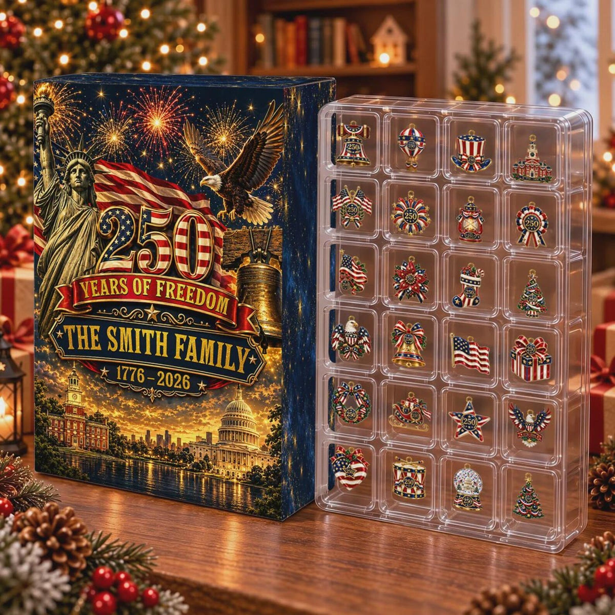 250 USA Advent Calendar 2026 - 24 Day Spirits Countdown, Acrylic Charms Blind Box - Gift For Family