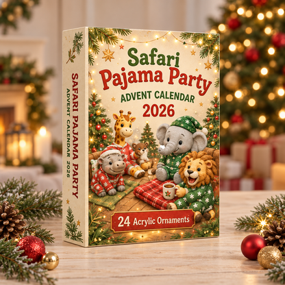 Safari Pajama Party Advent Calendar 2026 - 24-Day Festive Countdown, Acrylic Charms Blind Box - Gift For Safari Lovers