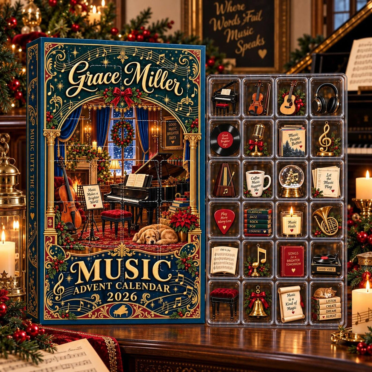 Personalized Music Advent Calendar, Music Lover Christmas Countdown Box, Custom Name Musician Gift, 24 Days Holiday Calendar
