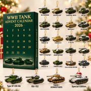 WWII Tank Advent Calendar 2026 – 24 Acrylic Tank Christmas Ornaments, Holiday Gift for Military History Lovers & Tank Enthusiasts